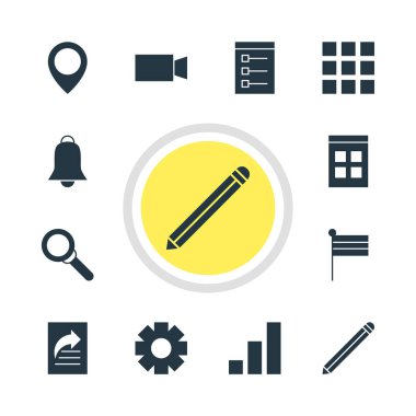 12 Web Simgeler Vektör Illustration. İşaretçi, harita işareti ve diğer öğeleri harita dişli, düzenlenebilir paketi.