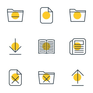 9 büro simgeler vektör Illustration. Düzenlenebilir paket şablonu, klasör, silme ve diğer öğeleri silme.