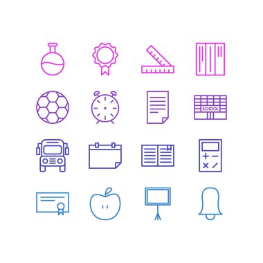 16 çalışmalar simgeler vektör Illustration. Araba, meyve, Jingle ve diğer öğeleri düzenlenebilir paketi.