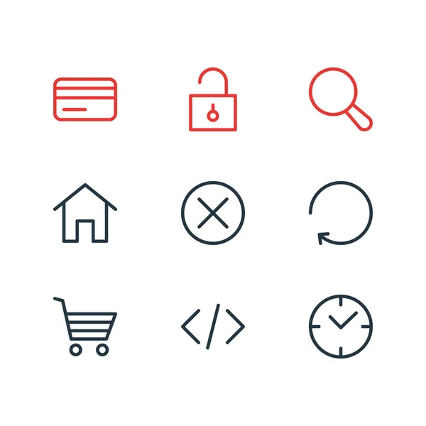 Vectorillustratie van 9 App pictogrammen. Bewerkbare Pack van Vergrootglas, hangslot, Reload en andere elementen. — Stockvector