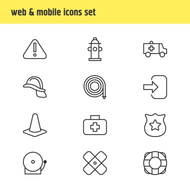 12 zorunluluk simgeler vektör Illustration. Ünlem işareti, tıbbi durum, su ve diğer öğeler düzenlenebilir paketi.