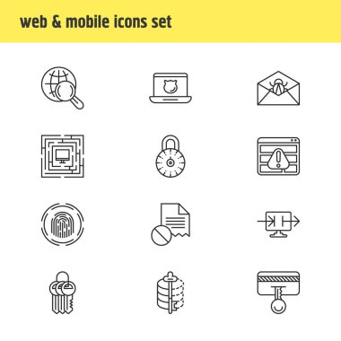 12 gizlilik simgeler vektör Illustration. Bozuk posta, veri güvenliği, güvenli kilit ve diğer öğeleri düzenlenebilir paketi.