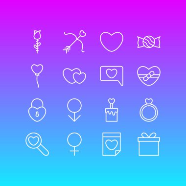 16 Amour simgeler vektör Illustration. Ruh, hediye, erkek ve diğer öğeleri düzenlenebilir paketi.