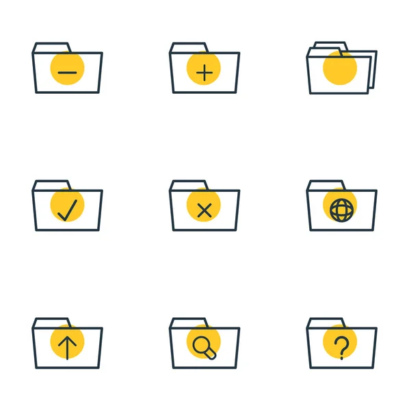Vektorillustration von 9 Dossier-Icons. editierbares Pack aus Fragen, Ordnern, fertig und anderen Elementen. — Stockvektor