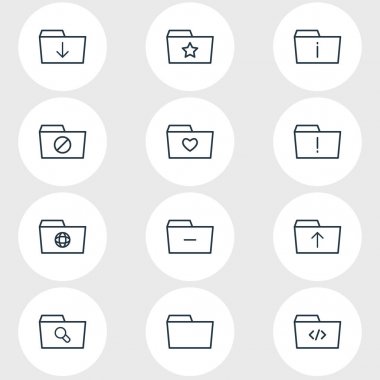 12 klasör simgeleri vektör Illustration. Dosya, bilgi, Büyüteç'i ve diğer öğeleri düzenlenebilir paketi.