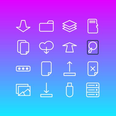 16 depolama simgeler vektör Illustration. Bulut, aşağıya doğru düzenlenebilir sürüsü, Hdd ve diğer öğeleri.