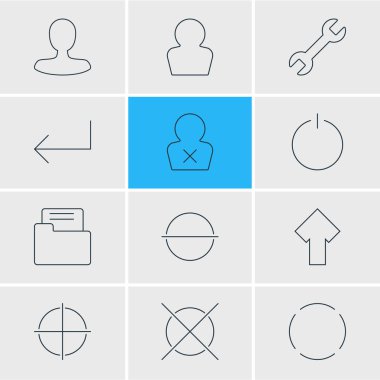 12 arabirim simgeler vektör Illustration. Kaldır, Accsess, Yinele ve diğer öğeleri düzenlenebilir paketi.