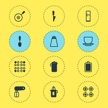 12 mutfak eşyaları simgeler vektör Illustration. Düzenlenebilir paket fırın, çorba kaşığı, mutfak hançer ve diğer öğeleri.