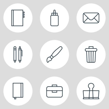 9 ileti örneği simgeler vektör Illustration. Kalem, mektup, Çöp konteyner ve diğer öğeleri düzenlenebilir paketi.