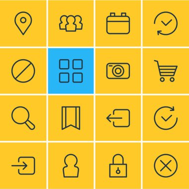 16 App simgelerin vektör çizim. Düzenlenebilir sürüsü geçmiş, küp, grup ve diğer öğeleri.