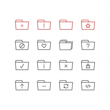 16 klasör simgeleri vektör Illustration. Düzenlenebilir paket Ayrıca, önemli, kilitli ve diğer öğeleri.