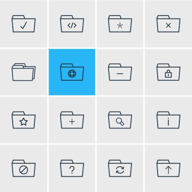 16 belge simgeler vektör Illustration. Eksi, soru, kurtarma ve diğer öğeleri düzenlenebilir sürüsü.