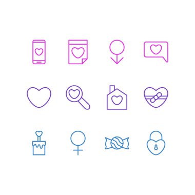 12 Amour simgeler vektör Illustration. Kadın, Sevgililer, ruh ve diğer öğeleri düzenlenebilir paketi.