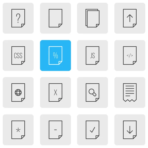 Illustration vectorielle de 16 icônes de document. Pack modifiable de télécharger, Internet, Fichier et autres éléments . — Image vectorielle
