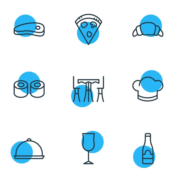 Vector Illustration Of 9 Restaurant Icons. Editable Pack Of Bacon, Alcohol, Japanese Roll And Other Elements. — Stock Vector