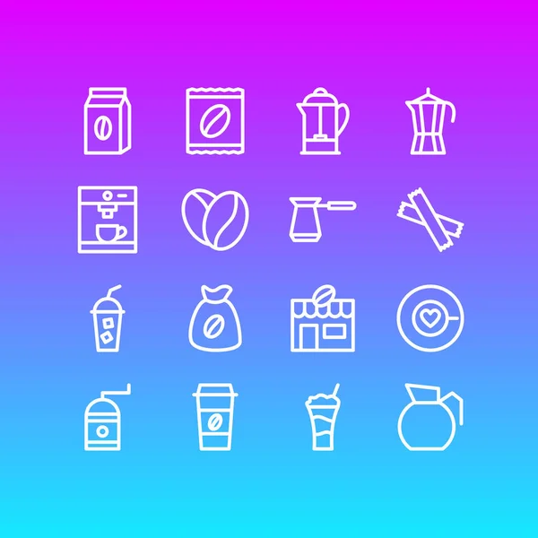 16 kávé ikonok vektoros illusztráció. Szerkeszthető teletöm a táska, eszpresszó, ház és egyéb elemek. — Stock Vector