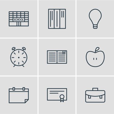 9 eğitim simgeler vektör Illustration. Portföy, ampul, ders kitabı ve diğer öğeleri düzenlenebilir paketi.