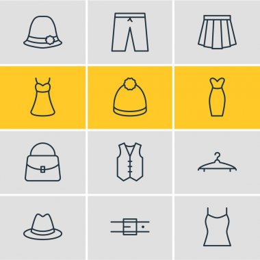 12 giyim simgeler vektör Illustration. Panama, Singlet, abiye ve diğer öğeleri düzenlenebilir paketi.