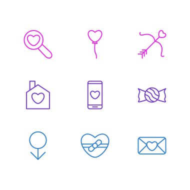 9 tutku simgeler vektör Illustration. Düzenlenebilir paket Smartphone, davet, aşk tanrısı ve diğer öğeleri.