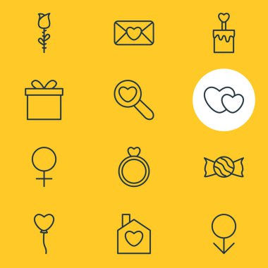 12 Amour simgeler vektör Illustration. Nişan, Hediyelik, mum öğelerin düzenlenebilir paketi.