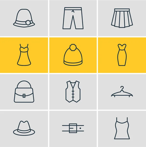 12 giyim simgeler vektör Illustration. Panama, Singlet, abiye ve diğer öğeleri düzenlenebilir paketi.