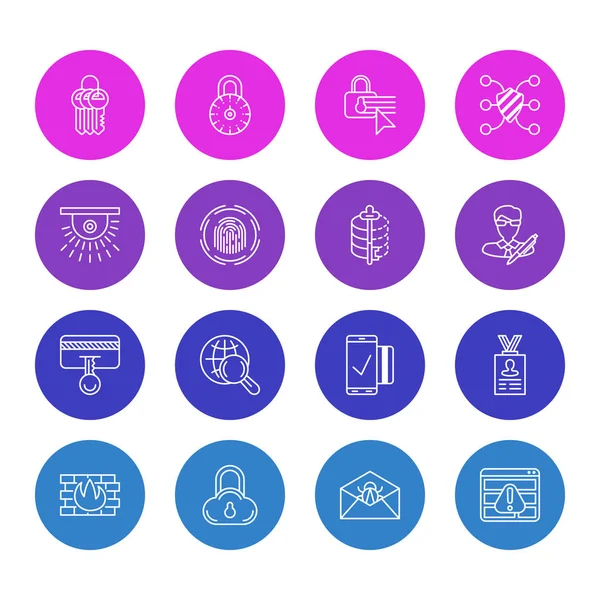 16 gizlilik simgeler vektör Illustration. Hesap verileri, bozuk posta, anahtar toplama ve diğer öğeleri düzenlenebilir paketi.