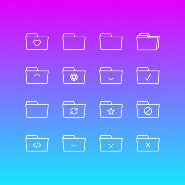 16 klasör simgeleri vektör Illustration. Düzenlenebilir sürüsü tutturulmuş, bilgi, gönderin ve diğer öğeleri.