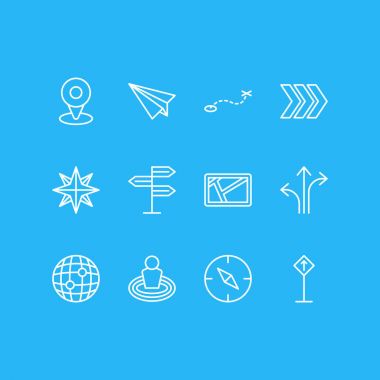 12 yerde simgeler vektör Illustration. Origami, ok, dünya ve diğer öğeleri düzenlenebilir paketi.