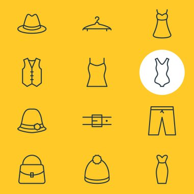 12 giyim simgeler vektör Illustration. Düzenlenebilir paket Singlet, vestiyer, yelek ve diğer öğeleri.