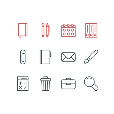 12 aletleri simgeler vektör Illustration. Arşiv, düzenlenebilir paket büyütme, Tarih ve diğer öğeleri.