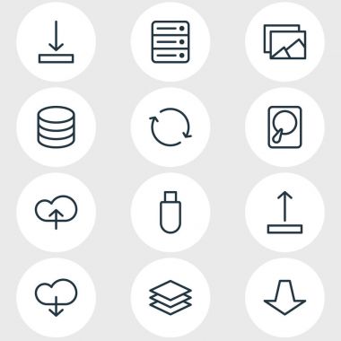 12 bellek simgeler vektör Illustration. Düzenlenebilir paket aşağı, yukarı, ok senkronize ve diğer öğeleri.