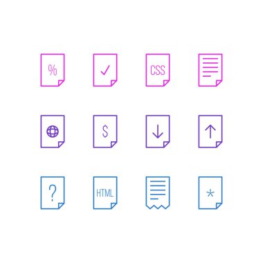 12 dosya simgeler vektör Illustration. Soru, klasör, Download ve diğer öğeleri düzenlenebilir paketi.