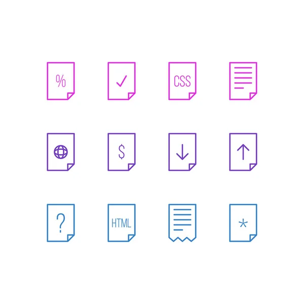 Vector Illustration Of 12 File Icons. Editable Pack Of Question, Folder, Download And Other Elements. — Stock Vector