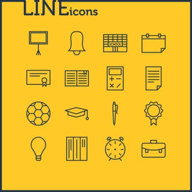 16 çalışmalar simgeler vektör Illustration. Hesaplama, tarihi, futbol ve diğer öğeleri düzenlenebilir paketi.