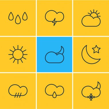 9 gökyüzü simgeler vektör Illustration. Güneş ışığı, fulminan düzenlenebilir Pack, güneş ve diğer öğeleri.
