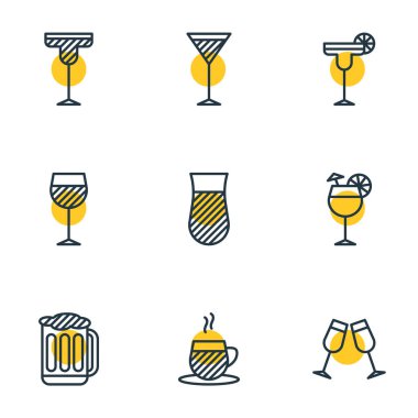 9 içecek simgeler vektör Illustration. Draft, Martini, Margarita ve diğer öğeleri düzenlenebilir paketi.
