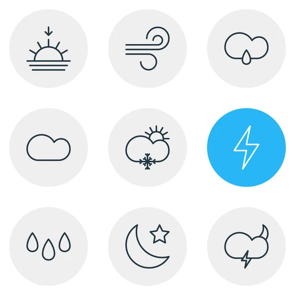 Ilustración vectorial de 9 iconos del cielo. Paquete editable de goteo, nublado, tiempo y otros elementos . — Vector de stock