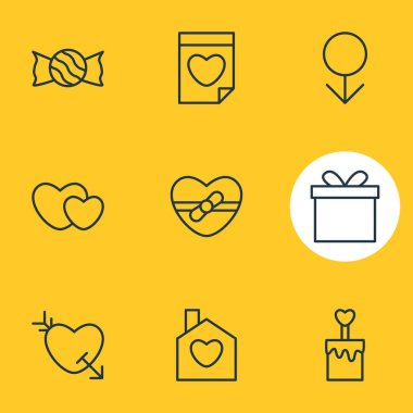 9 tutku simgeler vektör Illustration. Sevgililer, ev, lolipop ve diğer öğeleri düzenlenebilir paketi.