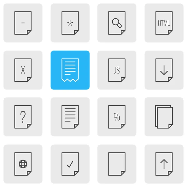 Vector Illustration Of 16 File Icons. Editable Pack Of Basic, Remove, Script And Other Elements. — Stock Vector