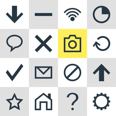 16 arabirim simgeler vektör Illustration. Üst, anlık görüntü, erişim engellendi ve diğer öğeleri düzenlenebilir sürüsü.