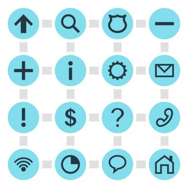 16 arabirim simgeler vektör Illustration. Büyüteç, konuşma balonu, para verme ve diğer öğeleri düzenlenebilir paketi.