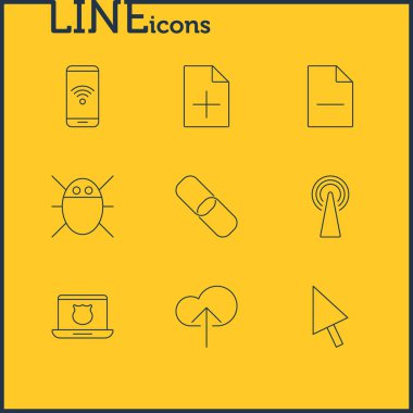 9 ağ simgeler vektör Illustration. Düzenlenebilir belge ekleme, telefon, bilgisayar virüsü ve diğer öğeleri sürüsü.