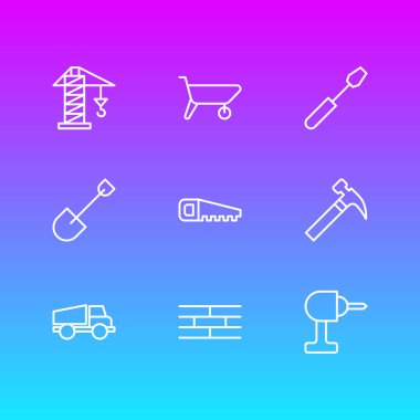 9 sanayi simgeler vektör Illustration. Elektrikli tornavida, bulutsuz, tanıtıcı düzenlenebilir paket öğeleri vurmak.