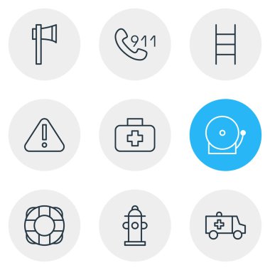 9 çok simgeler vektör Illustration. Ax, telefon hattı, su ve diğer öğeler düzenlenebilir paketi.