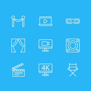 9 film simgeler vektör Illustration. Tiyatro, sinema çit, çözünürlük ve diğer öğeleri düzenlenebilir paketi.
