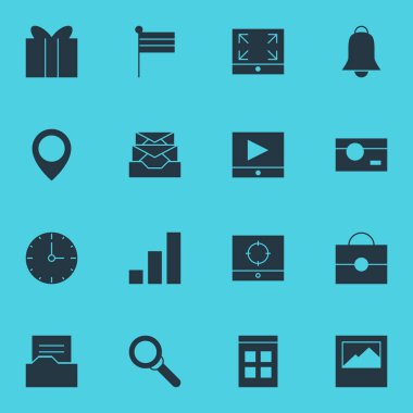 16 Internet simgeler vektör Illustration. Yakalama, manzara Foto, artış grafik öğelerinin düzenlenebilir paketi.