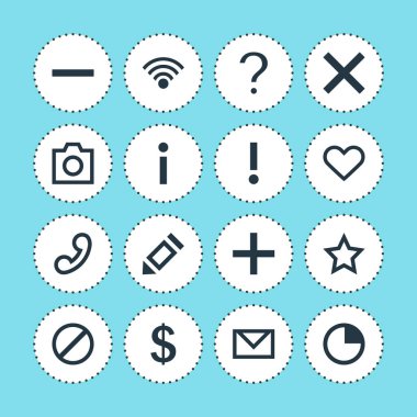 16 arabirim simgeler vektör Illustration. Düzenlenebilir sürüsü Plus, bilgi, para verme ve diğer öğeleri.