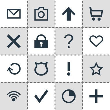 16 kullanıcı simgeler vektör Illustration. Asma kilit, yanlış, kalp ve diğer öğeleri düzenlenebilir sürüsü.