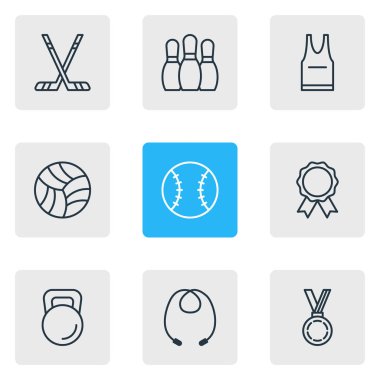 9 atletik simgeler vektör Illustration. Hokey, oyun, ödül ve diğer öğeleri düzenlenebilir paketi.