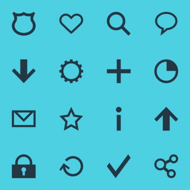 16 arabirim simgeler vektör Illustration. Mektup, kronometre, düzenlenebilir paketi yayımlamak ve diğer öğeleri.